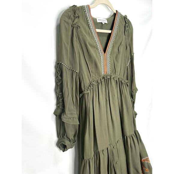Hale Bob Josephine Embroidered Maxi Dress Olive Green XS - Picture 3 of 7